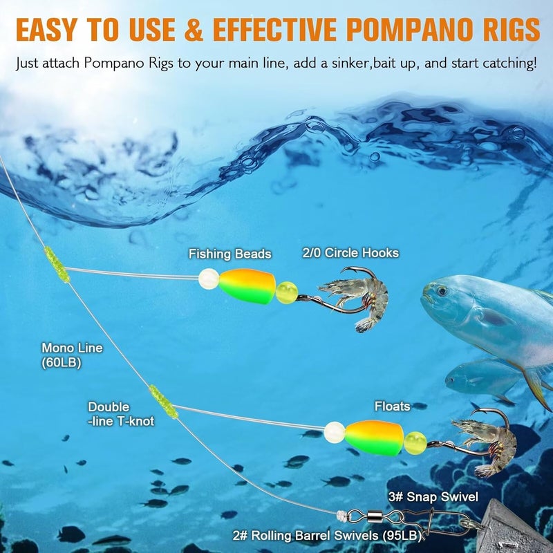 Dovesun 10PCS/4PCS Pompano Rigs for Surf Fishing Unique T-Knot Strong Pre-Rigged Pompano Rigs Saltwater with Circle Hooks - Image 3